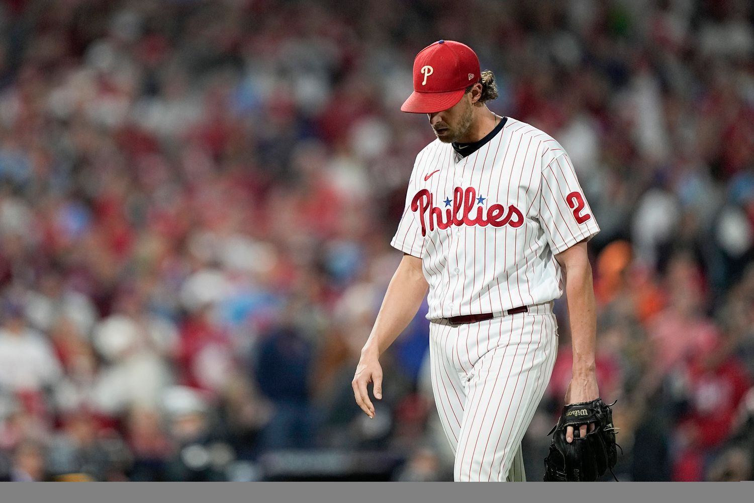 Aaron Nola leaves with the bases loaded and nobody out in the fifth inning of World Series Game 4.